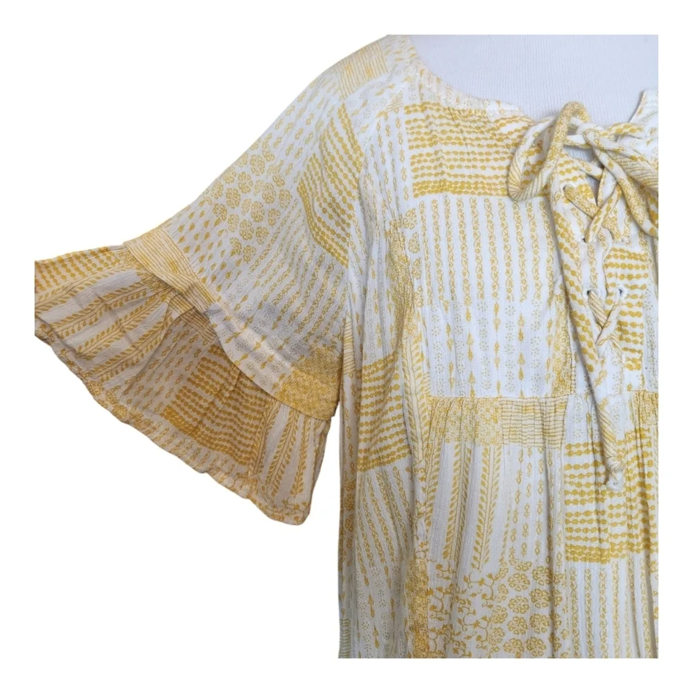 Caslon Yellow Lace Up Tiered Dress Size Medium - Picture 6 of 7